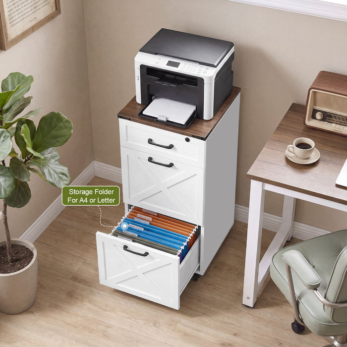 3 Drawer File Cabinet With Wheels, Vertical Rolling Storage For Letter / A4, Printer Stand & Mobile Organizer For Home Office - White Home Essentials