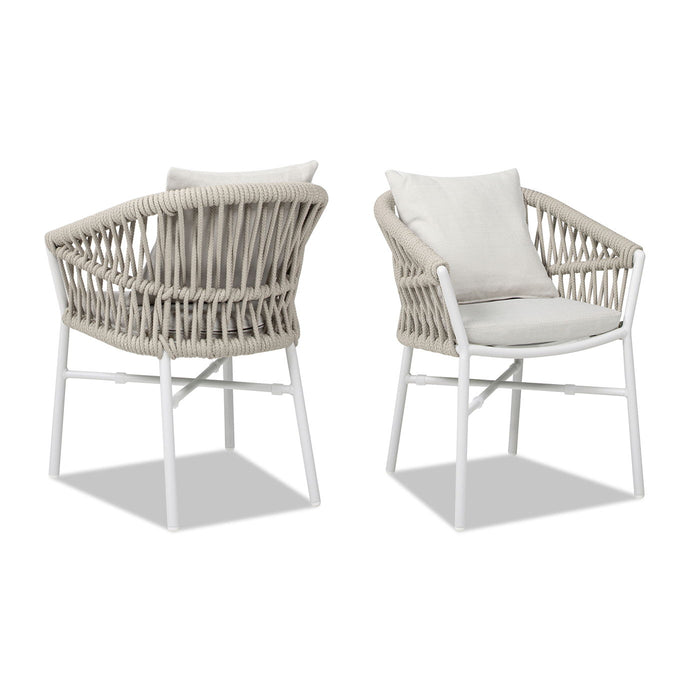 Maiden - Barrel Back Aluminum & Rope Outdoor Patio Dining Chair, Sunproof Olefin (Set of 2) Jennifer Taylor Home
