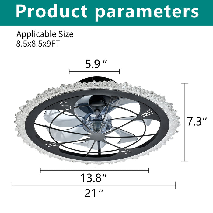 21" Caged Ceiling Fan With Dimmable LED Light And Remote Control, Low Profile Flush Mount Fan - Matte Black Daily Nest