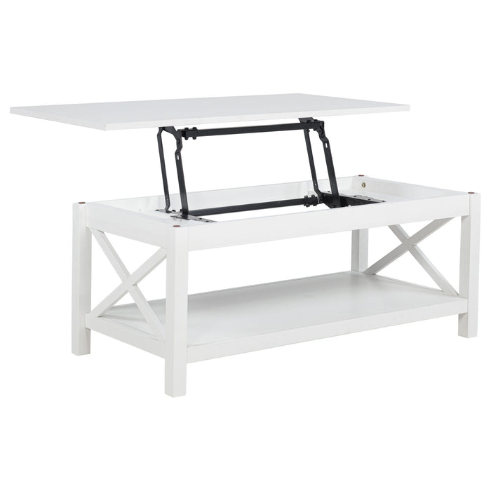 Slater - Lift Top Coffee Table With X Frame Design - White Furniture Max