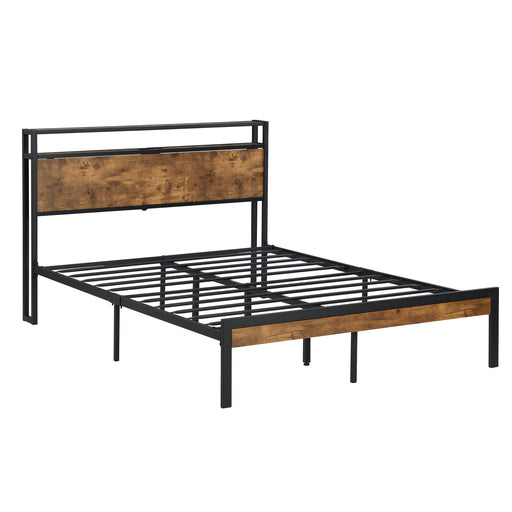 Metal Platform Bed Frame With Wooden Headboard And Footboard With USB Liner, No Box Spring Needed, Under Bed Storage Home Essentials