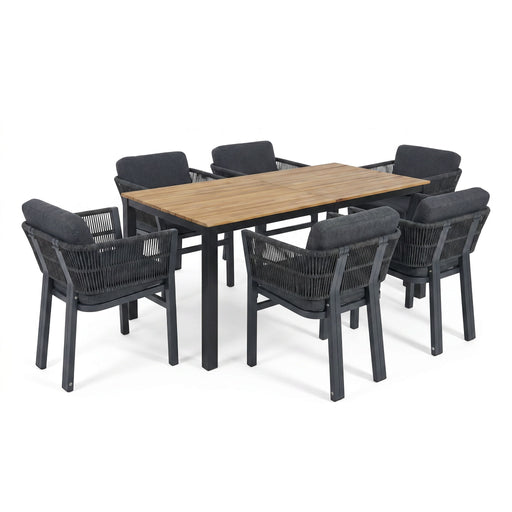 7 Piece Outdoor Dining Set With Table And 6 Chairs - Black / Teak / Gray Noble House