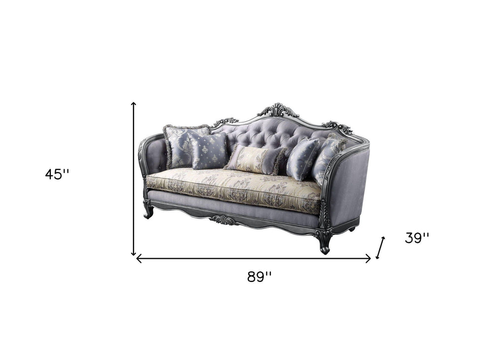 Imitation Silk Damask Sofa And Toss Pillows - Platinum