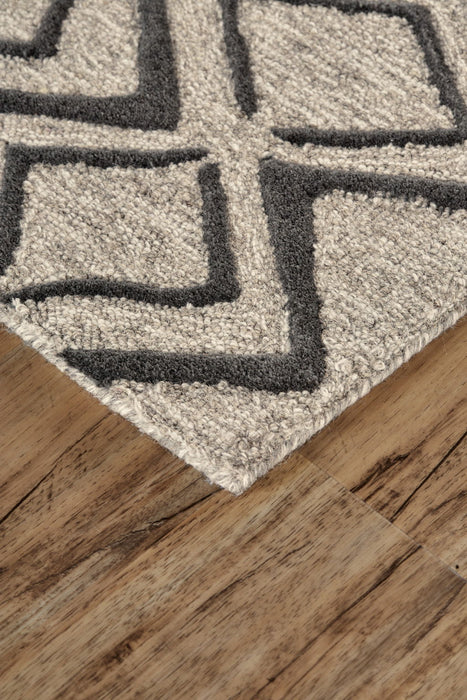 Geometric Tufted Handmade Stain Resistant Area Rug - Black Gray And Taupe Wool - 4' X 6'
