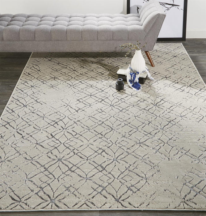 Abstract Area Rug - Silver Gray And White