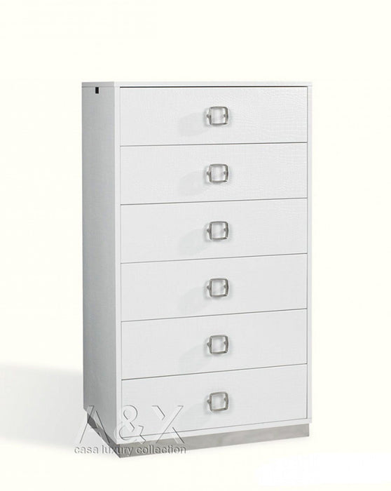 Solid Wood Stainless Steel Six Drawer Chest - White