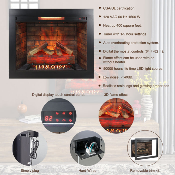 Infrared Electric Fireplace Insert, Touch Panel Home Decor Heater, Smokeless Firebox With Trim Kit