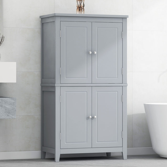 Elegant Bathroom Floor Storage Cabinet With 4 Doors, Adjustable Shelves Hearth and Haven