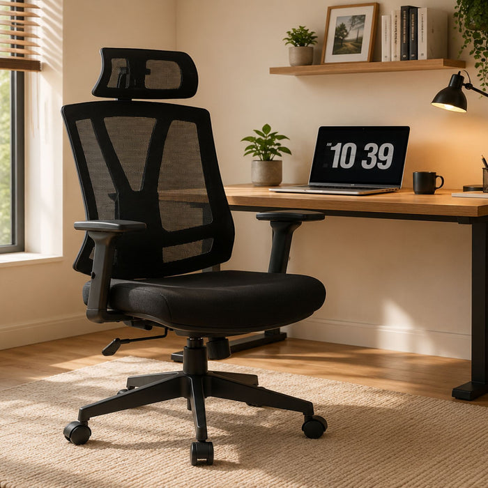 Office Chair With Adjustable Headrest & Back, High Back Swivel - Black Home Essentials
