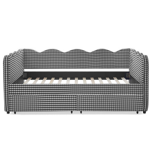 Gingham Daybed With USB Charging Port, Wave-Shaped Design Home Essentials