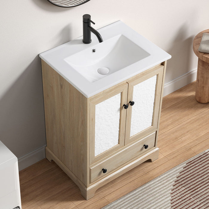 Bathroom Vanity With Basin 1 Drawer, Particle Board Construction, Free Standing Storage - Brown Home Essentials