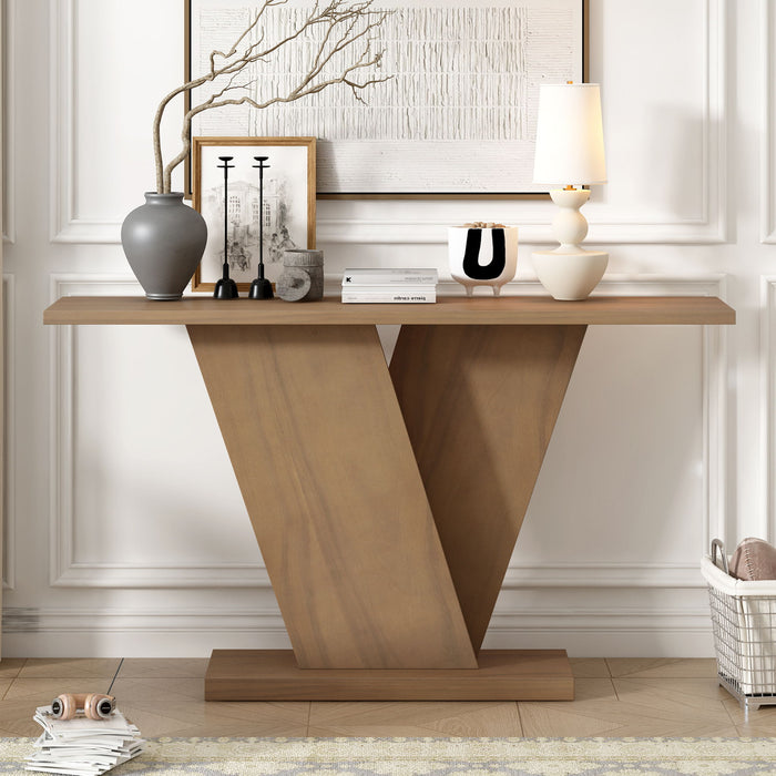 Console Table With V Shape Base, Sculptural Entryway Accent