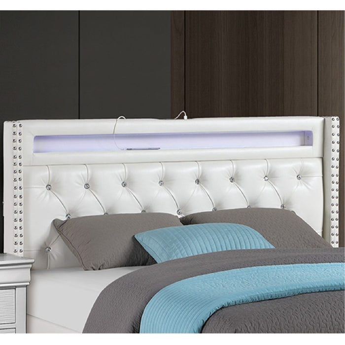 Modern Bed With LED Lights, Charging Port, Tufted Headboard Home Essentials