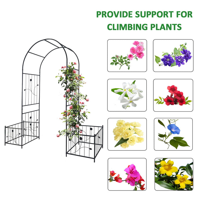 Metal Garden Arch With Two Plant Stands Wide High Climbing Plants Support Rose Arch Outdoor - Black Daily Nest