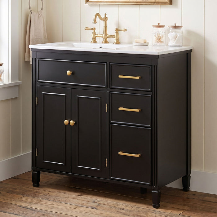Bathroom Vanity With Sink Top, 3 Soft Closing Drawers Noble House