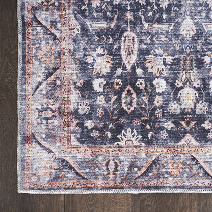 Oriental Power Loom Distressed Washable Non Skid Runner Rug - Blue And Ivory - 6'