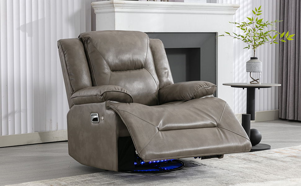 360° Swivel And Rocking Home Theater Recliner Manual Recliner Chair With A LED Light Strip For Living Room, Bedroom, Gray