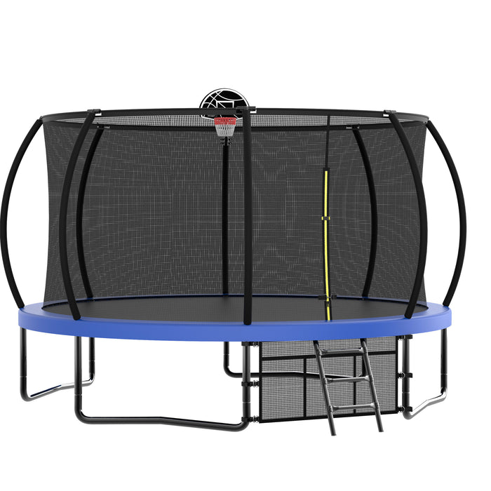 14 Feet Recreational Kids Trampoline With Safety Enclosure Net & Ladder, Outdoor Recreational Trampolines