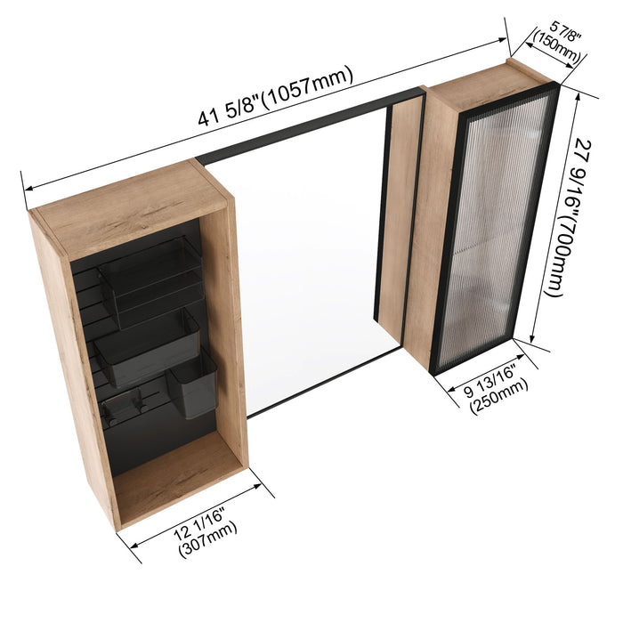 41.6" Wall Mounted Bathroom Cabinet With Adjustable Shelves Storage Cabinet - Imitative Oak Home Essentials