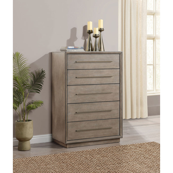 Prescott - 5 Drawer Bedroom Chest With Mitered Trim - Taupe Furniture Max
