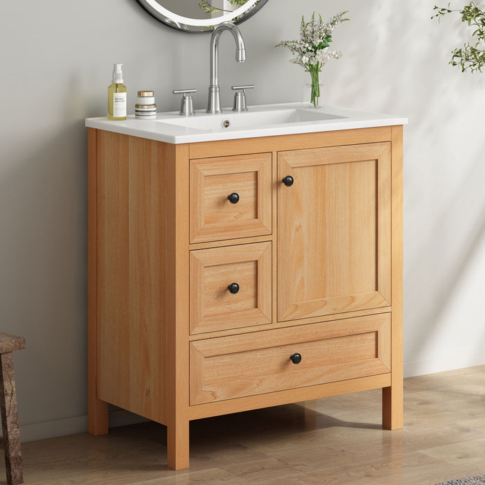 Modern Bathroom Vanity With Sink, Soft Close Drawers & Door, Storage Rack Noble House