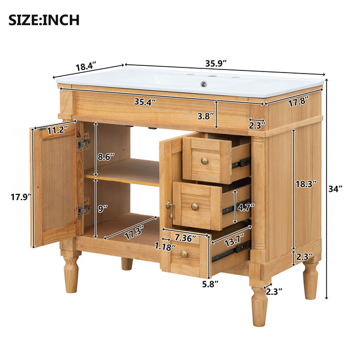 Modern Bathroom Vanity With Ceramic Sink, Soft Close Doors, Adjustable Shelves Hearth and Haven