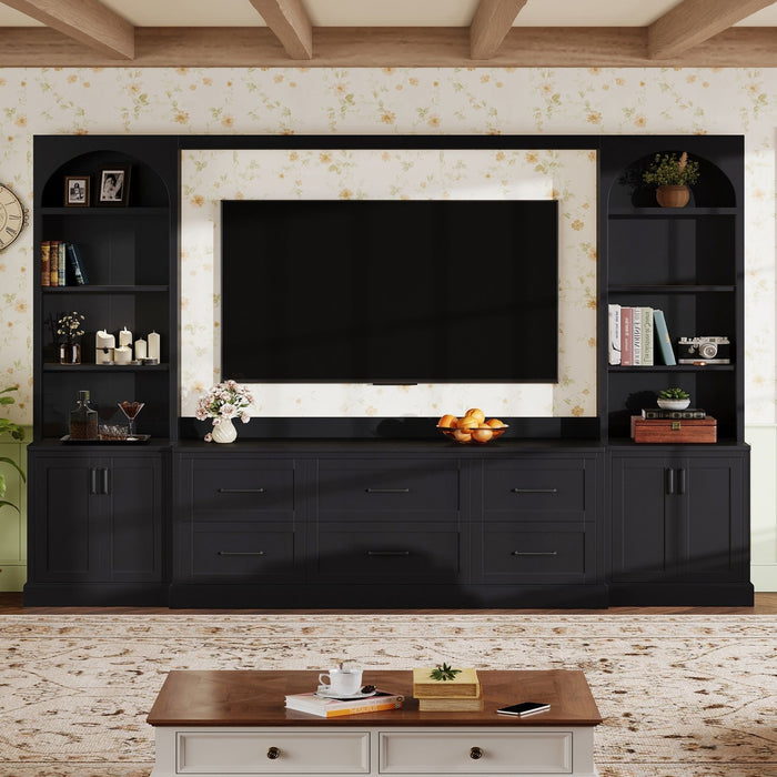 Arched Entertainment Center Wall Unit With 6 Drawers, Large TV Stand With Bookshelves Hearth and Haven