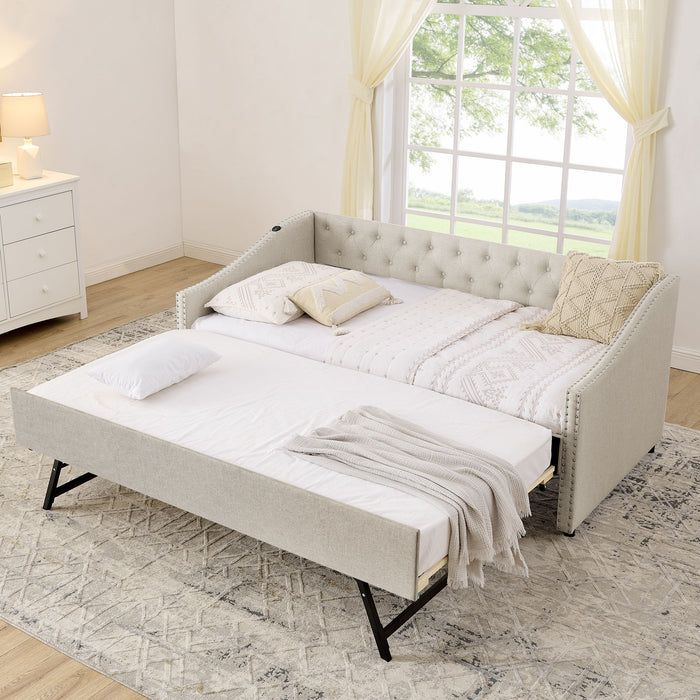 Upholstered Daybed With USB Charging & Pull Out Bed Home Essentials