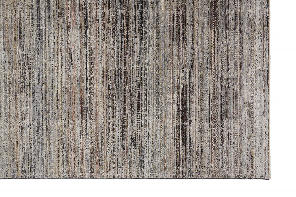 Abstract Distressed Area Rug With Fringe - Ivory Gray And Black - 8' X 10'
