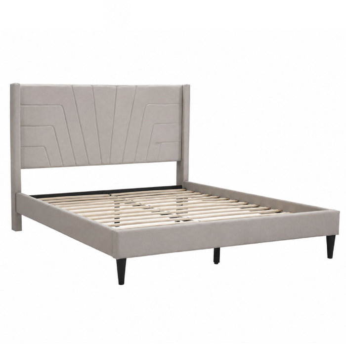 Eastern King Size Platform Bed, Upholstered Headboard - Light Brown Home Essentials