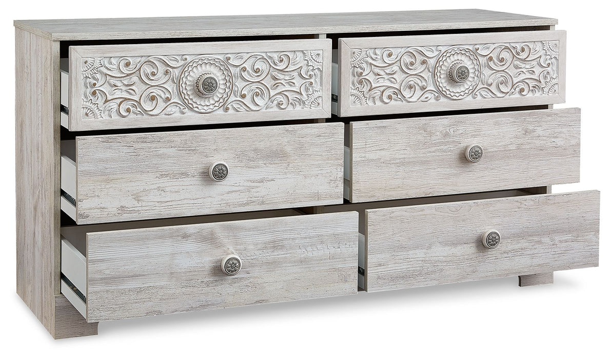 Paxberry - Six Drawer Dresser - Weatherworn - Whitewash Signature Design by Ashley®