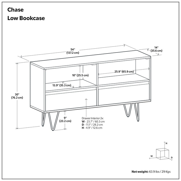 Chase - Low Bookcase - Rustic Natural Aged Brown Simpli-Home