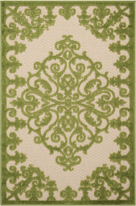 3' X 4' Indoor / Outdoor Area Rug - Green Damask