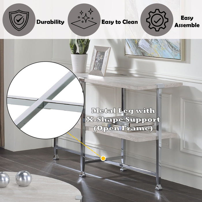 Brecon - Sofa Table - White Oak & Chrome ACME