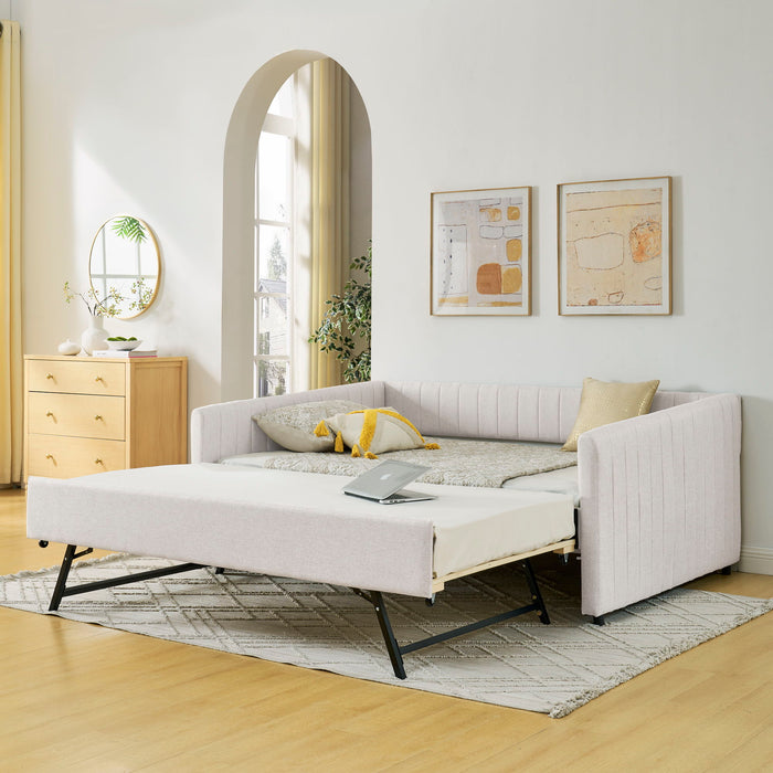 Upholstered Daybed With Trundle With Vertical Stripes Home Essentials