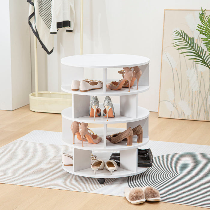 [New Design] Round Pushable Wooden Shoe Cabinet On Wheels For 16 - 20 Pairs Of Shoes - White