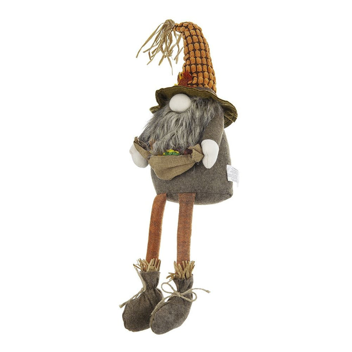 Sitting Gnome With Maple Leaf, For Holiday Harvest Festival Fall Festival & Thanksgiving Table Decorations (Set of 2) - Orange Multi