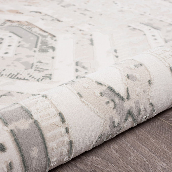 9' x 12' Abstract Distressed Polyester Area Rug - Cream