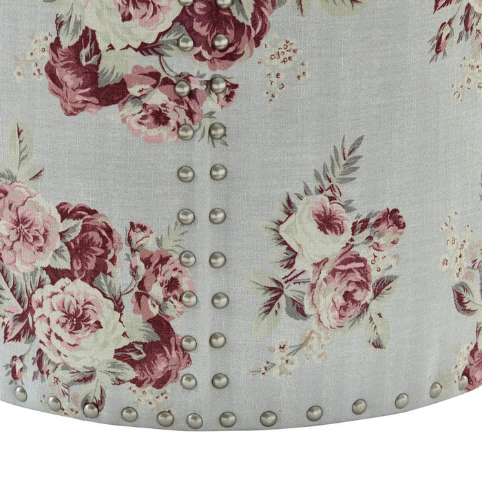 Linen Round Floral Ottoman - Pink