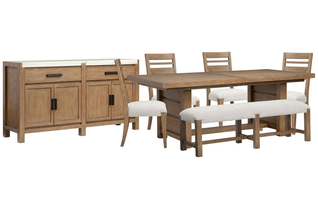 Plum Creek - 7 Piece Extendable Trestle Dining Table Set Magnussen Furniture