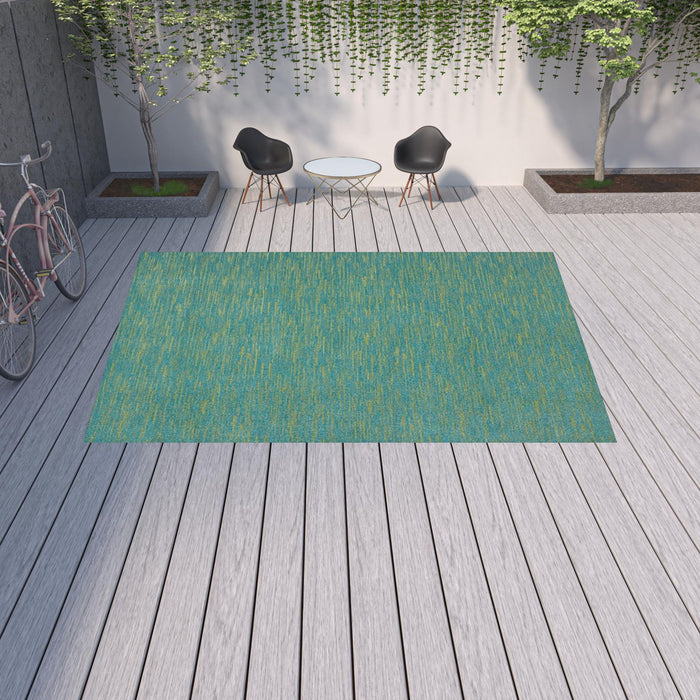 10' X 14' Striped Non Skid Indoor / Outdoor Area Rug - Blue / Green