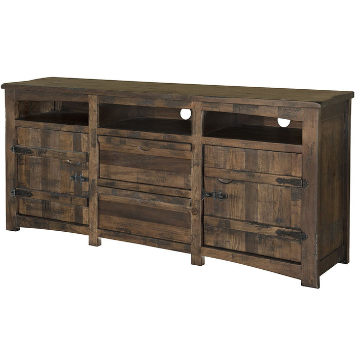 Solid Wooden Cabinet Enclosed Storage Distressed TV Stand - Brown