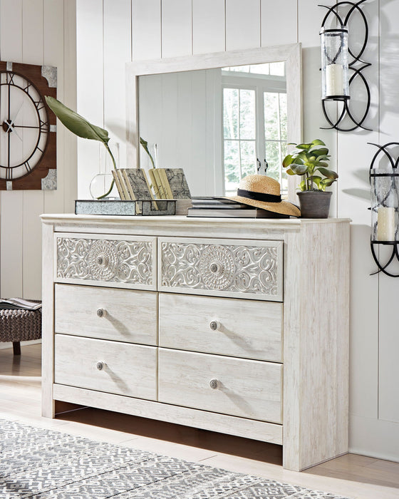 Paxberry - Dresser, Mirror - Medallion Drawer Pulls - Whitewash Signature Design by Ashley®