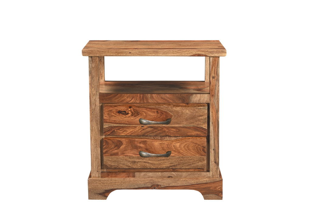 27" Two Drawer Solid Wood Nightstand - Brown
