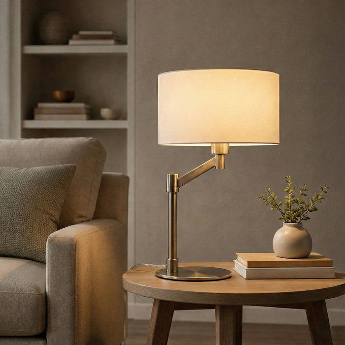 Horizon - Table Lamp With On / Off Switch Curved Base Linen Shade - Brushed Nickel / Silver / White Ashcroft Furniture
