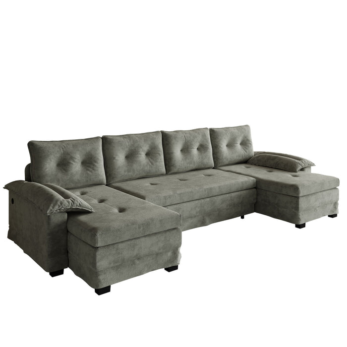 U-Shaped Sleeper Sofa With Pull Out Bed, Removable Armrests & USB Ports For Living Room Home Essentials
