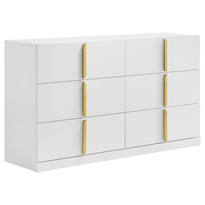 Lauryn - 6 Drawer Dresser Cabinet - Gloss White Furniture Max