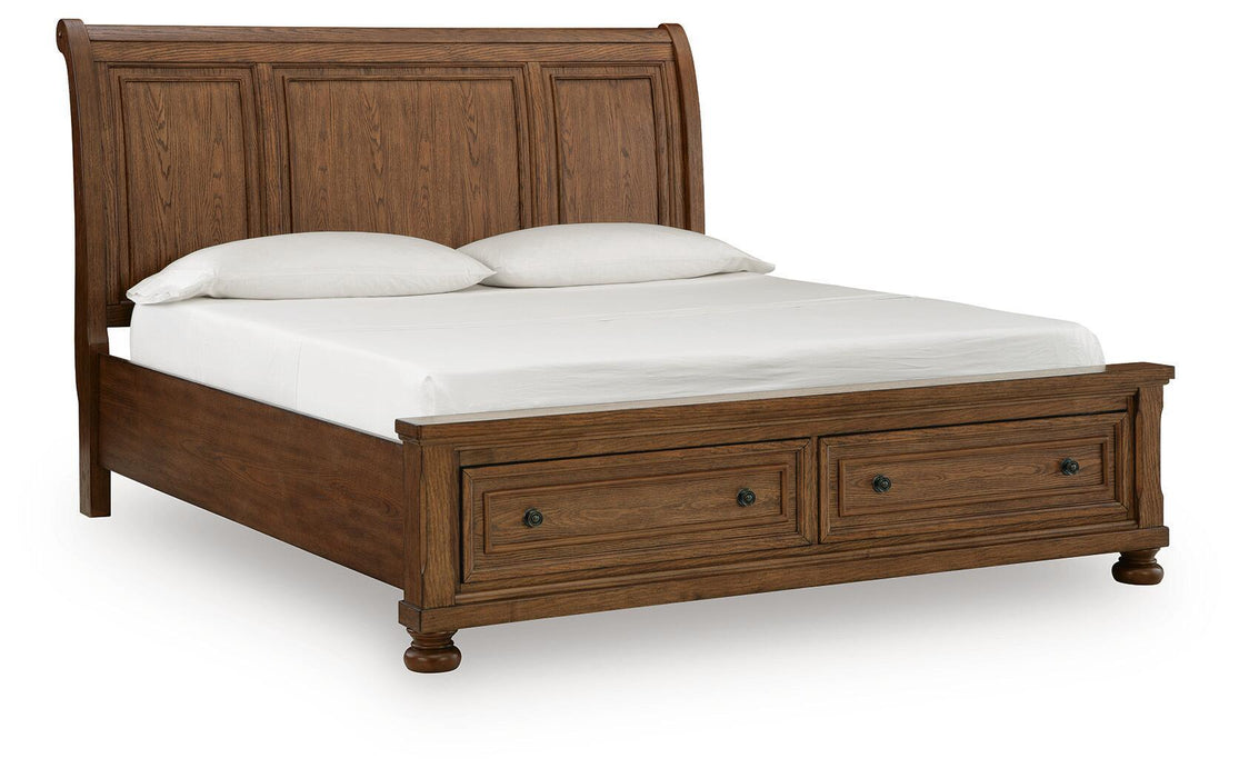 Zackaryn - King Sleigh Storage Bed - Warm Brown Signature Design by Ashley®