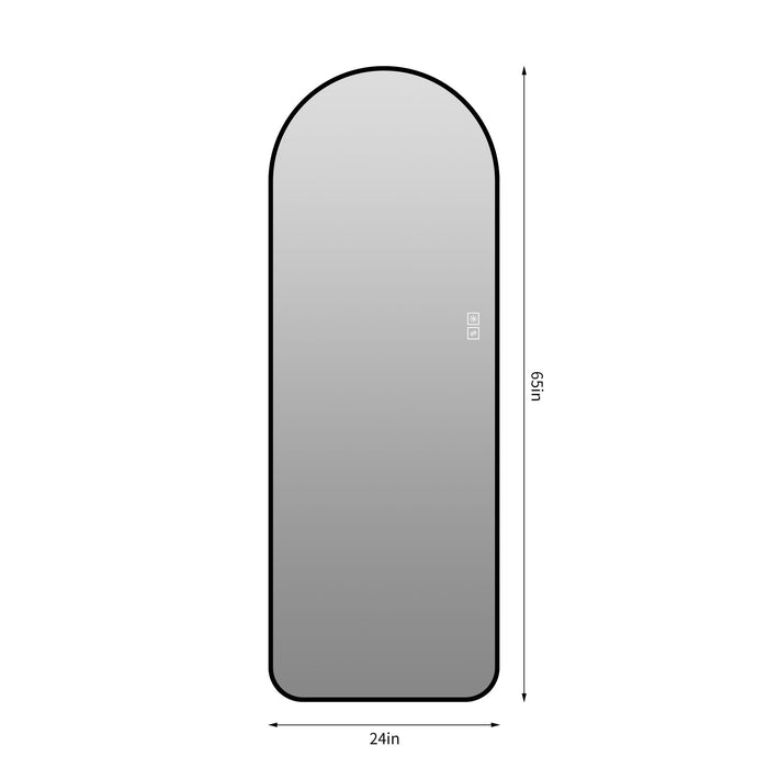 65" X 24" Arched LED Full Length Mirror With Frame, 3 Color Temperatures & Stepless Dimming - Black Daily Nest