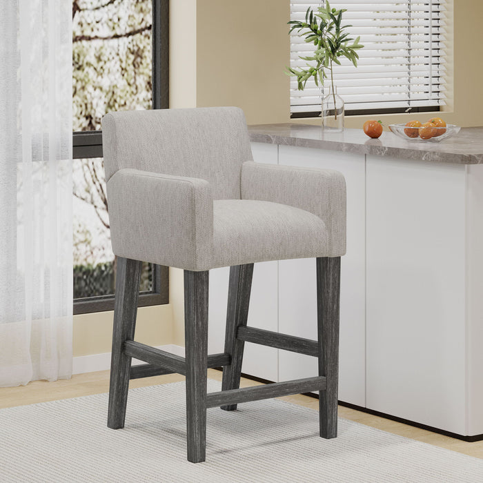 Charmed Upholstered Counter Stool With H Frame Base And Round Arms